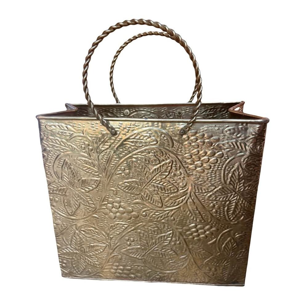 Brass Vintage Sarreid Ltd Embossed Tote Bag/Magazine Holder